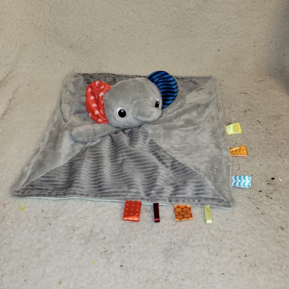BRIGHT‎ STARTS Taggies Gray Elephant Lovey Security Blanket Leaves Tactile Tags